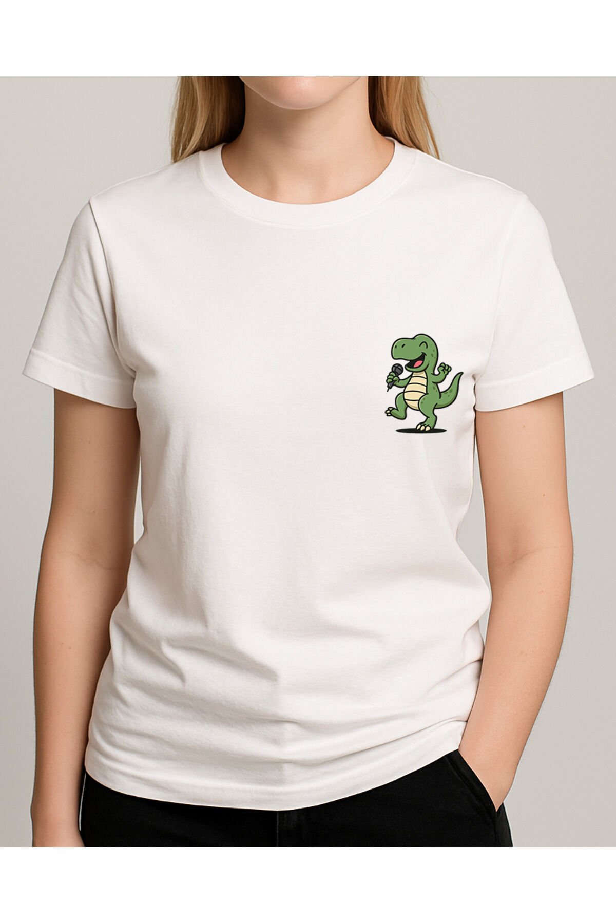 Tişört Unisex (Dinazor) Kadin Beyaz - M
