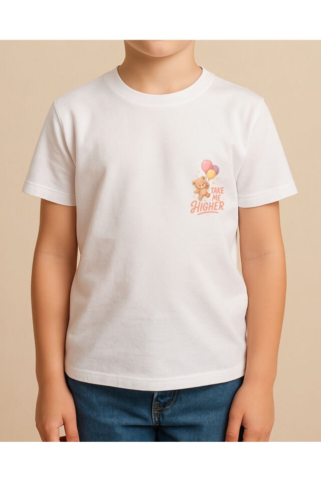 Tişört Unisex Çocuk (Ayıcık Balon) Erkek Beyaz - 10-11 Yaş