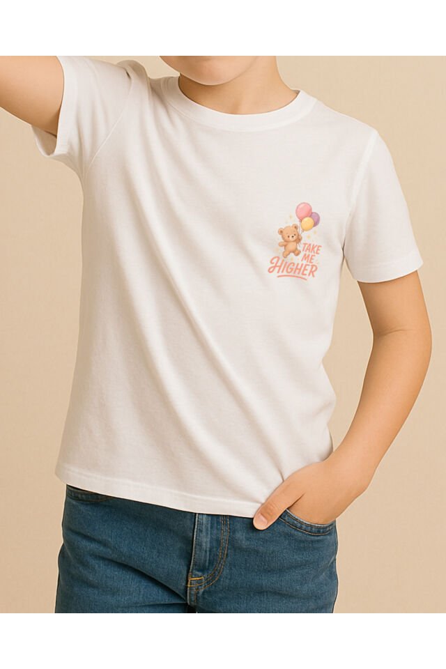 Tişört Unisex Çocuk (Ayıcık Balon) Erkek Beyaz - 10-11 Yaş