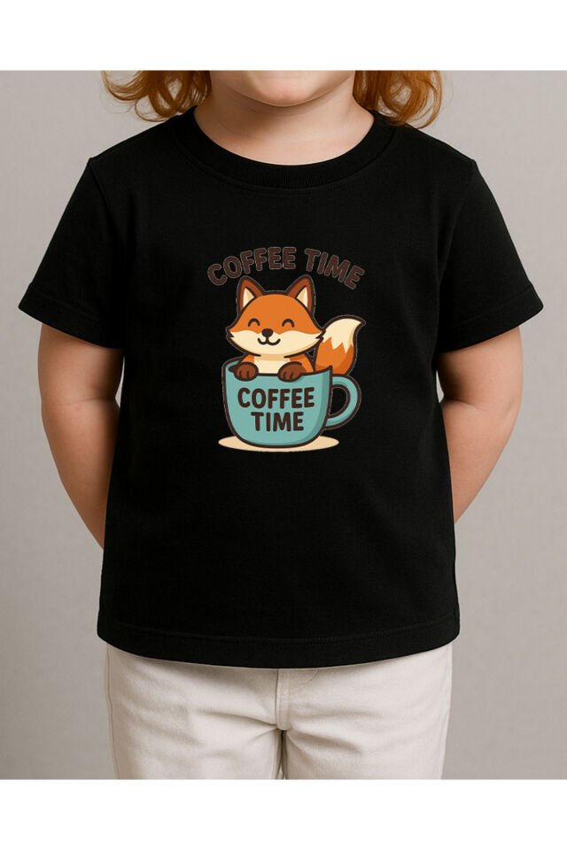 Tişört Unisex Çocuk (Tilki Coffee) Kadin Si̇yah - 2XL