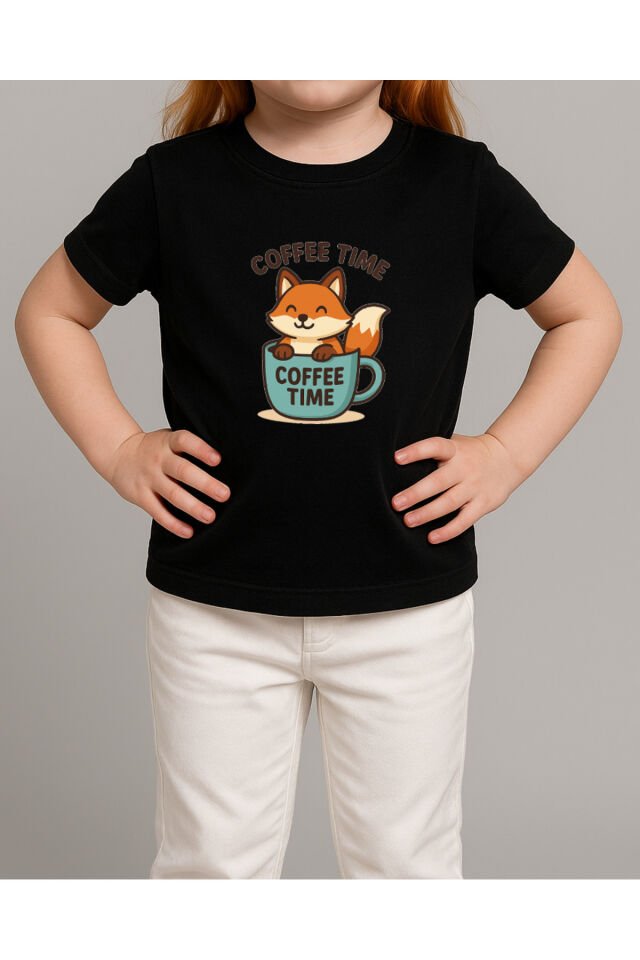 Tişört Unisex Çocuk (Tilki Coffee) Kadin Si̇yah - S