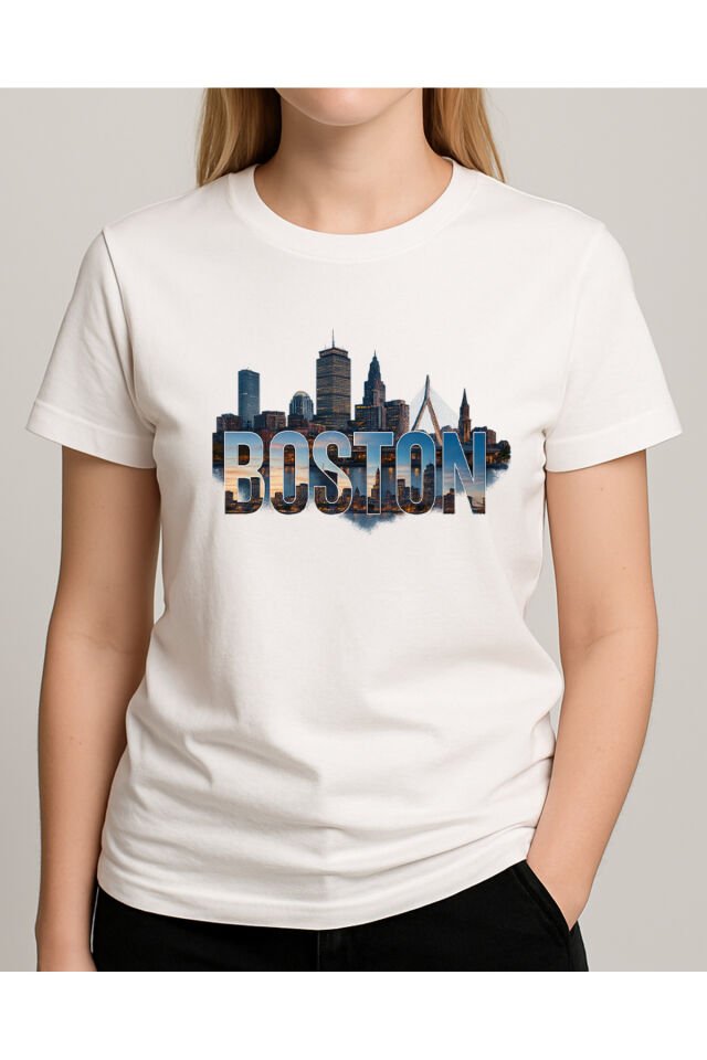Tişört Unisex (Boston) Kadin Beyaz - S