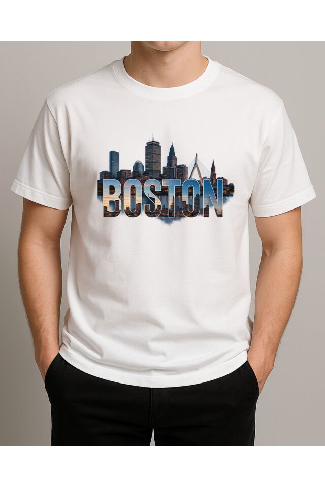 Tişört Unisex (Boston) Erkek Beyaz - S