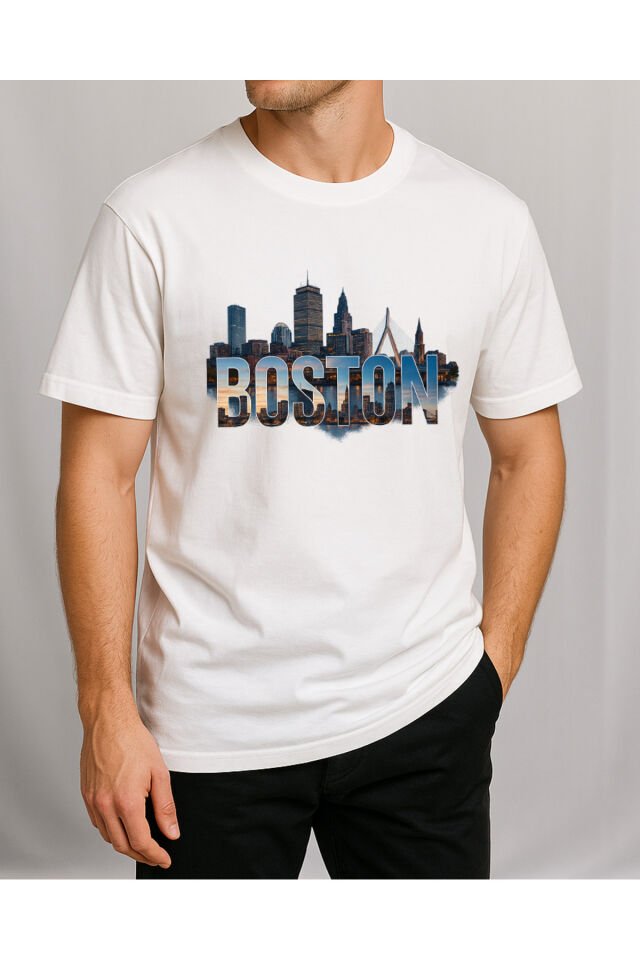 Tişört Unisex (Boston) Erkek Beyaz - S