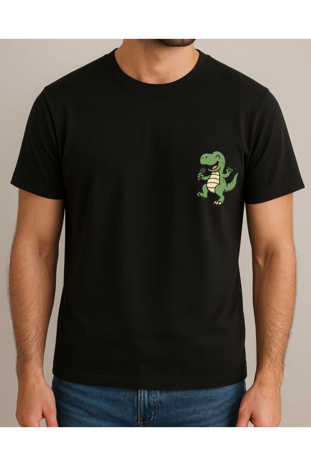 Tişört Unisex (Dinazor) Erkek Si̇yah - XL