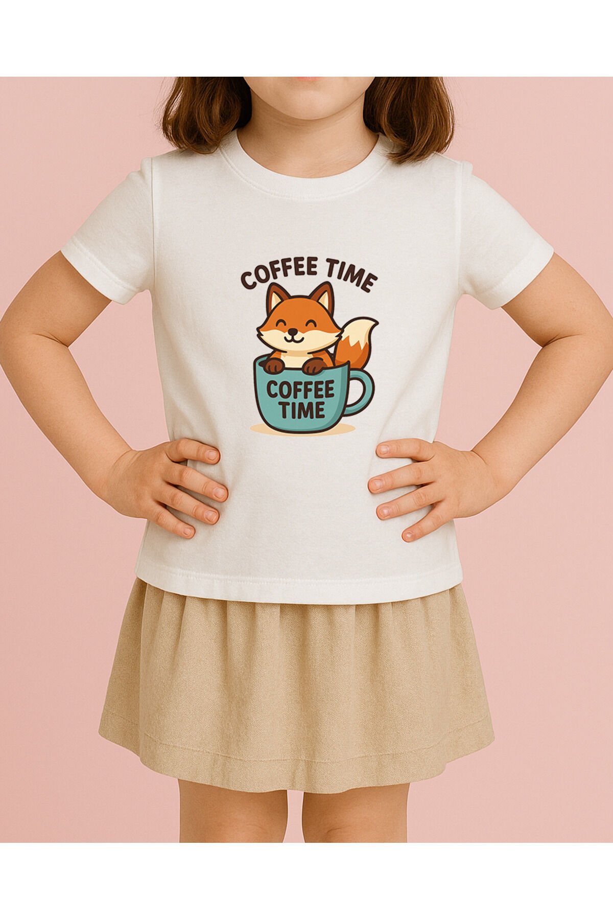 Tişört Unisex Çocuk (Tilki Coffee) Kadin Beyaz - 10-11 Yaş
