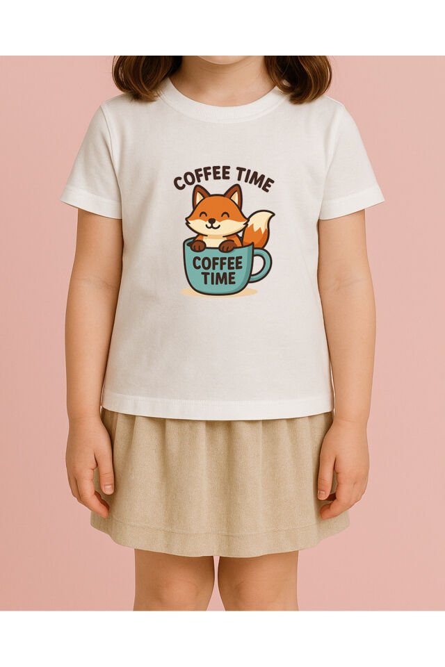 Tişört Unisex Çocuk (Tilki Coffee) Kadin Beyaz - L