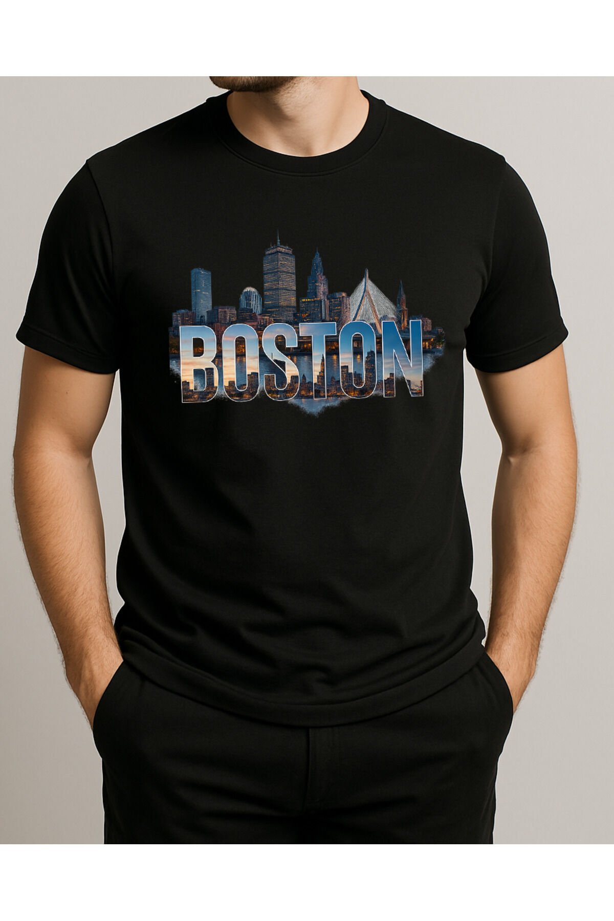 Tişört Unisex (Boston) Erkek Si̇yah - M
