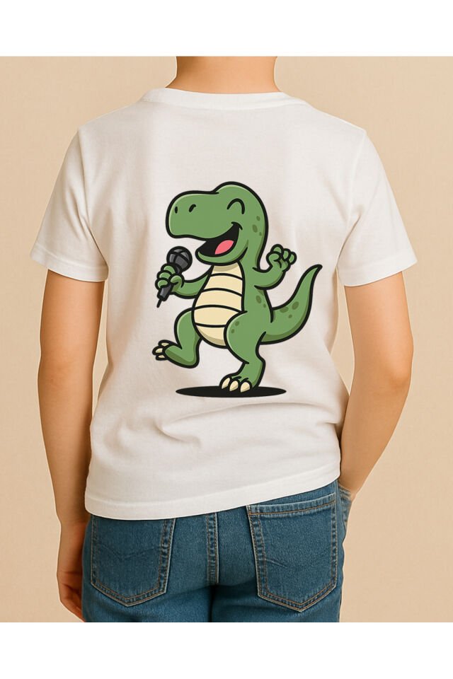 Tişört Unisex Çocuk (Dinazor) Erkek Beyaz - 4-5 Yaş