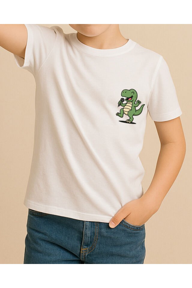 Tişört Unisex Çocuk (Dinazor) Erkek Beyaz - 10-11 Yaş
