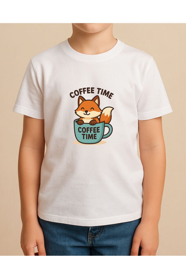 Tişört Unisex Çocuk (Tilki Coffee) Erkek Beyaz - 4-5 Yaş