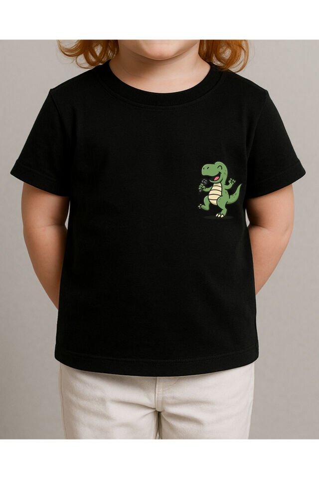 Tişört Unisex Çocuk (Dinazor) Kiz Si̇yah - 10-11 Yaş
