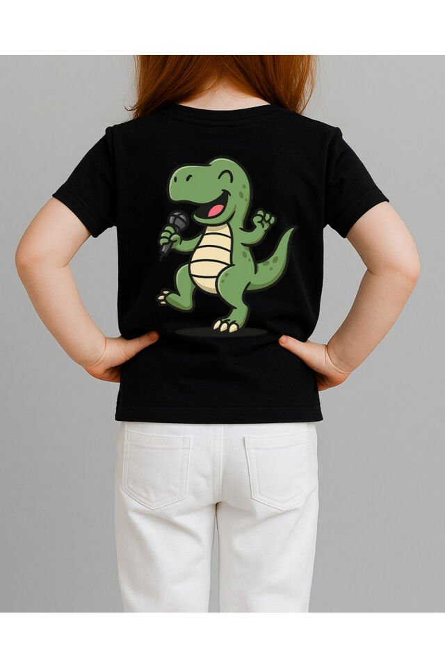 Tişört Unisex Çocuk (Dinazor) Kiz Si̇yah - 10-11 Yaş