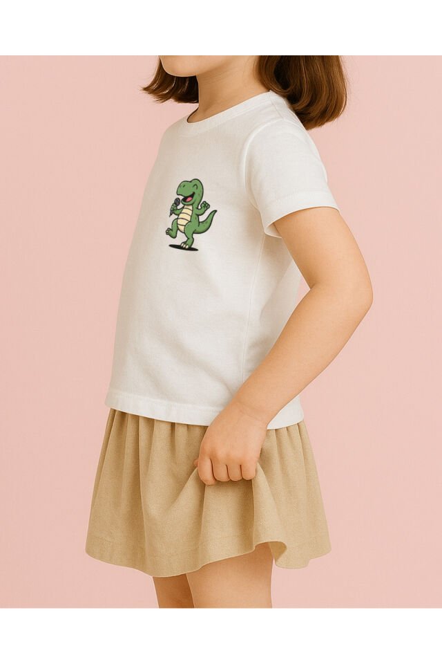 Tişört Unisex Çocuk (Dinazor) Kiz Beyaz - 4-5 Yaş