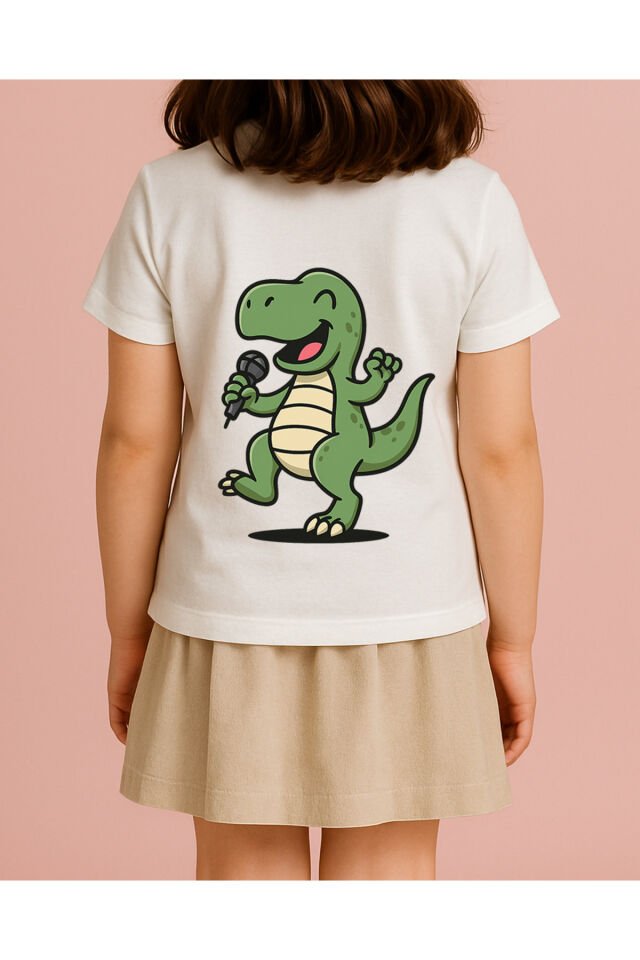 Tişört Unisex Çocuk (Dinazor) Kiz Beyaz - 4-5 Yaş
