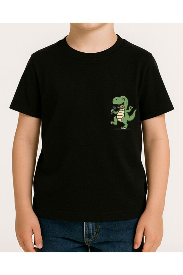 Tişört Unisex Çocuk (Dinazor) Erkek Si̇yah - 4-5 Yaş