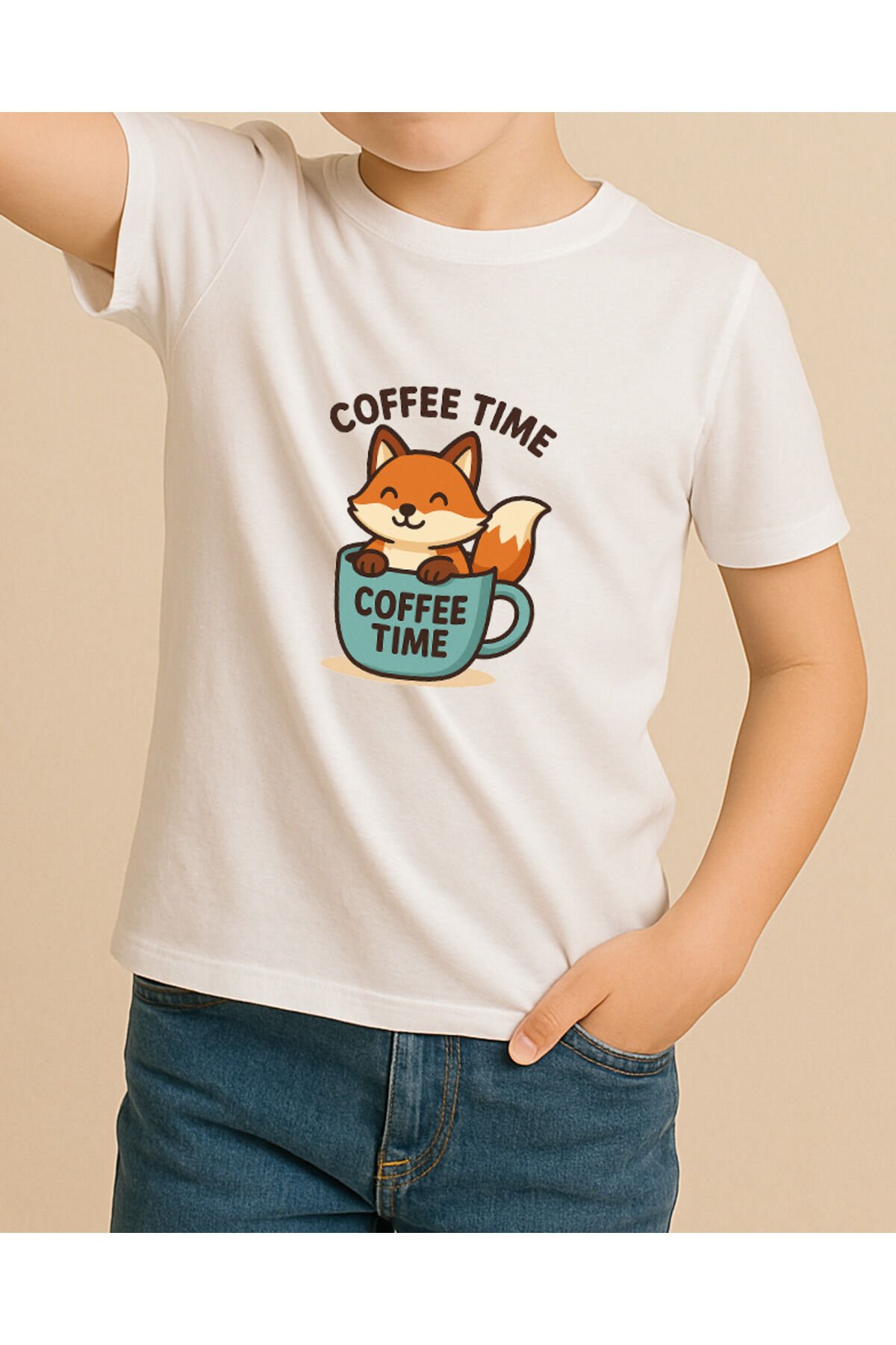 Tişört Unisex Çocuk (Tilki Coffee) Erkek Beyaz - 2XL