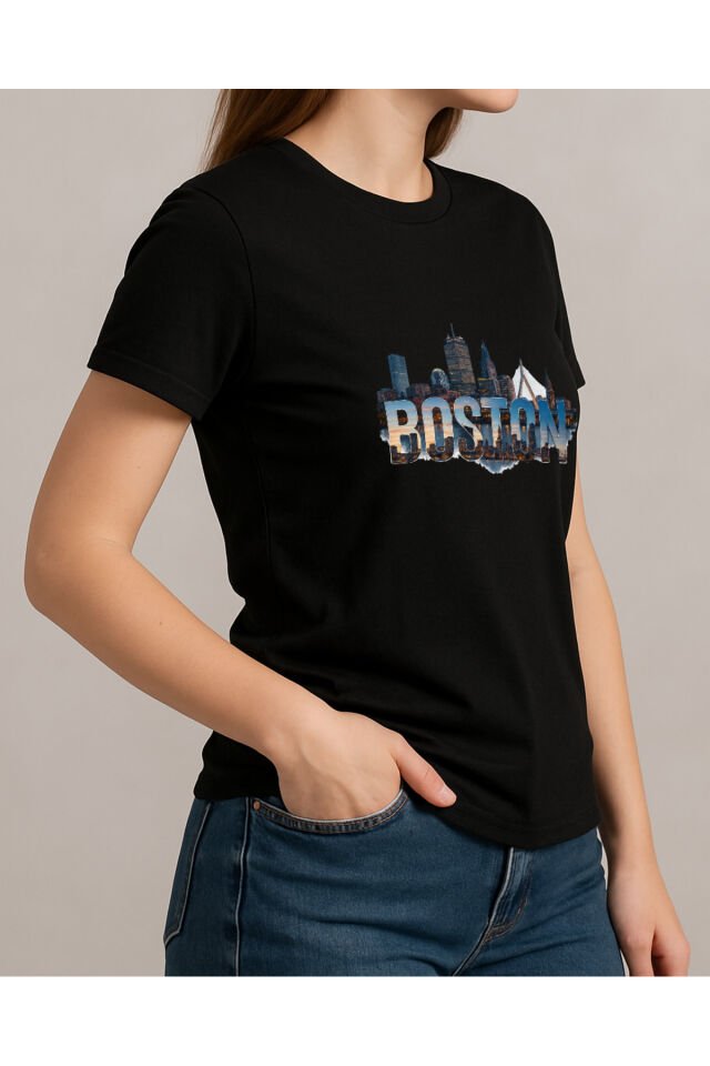 Tişört Unisex (Boston) Kadin Si̇yah - S