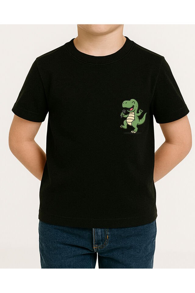 Tişört Unisex Çocuk (Dinazor) Erkek Si̇yah - 10-11 Yaş