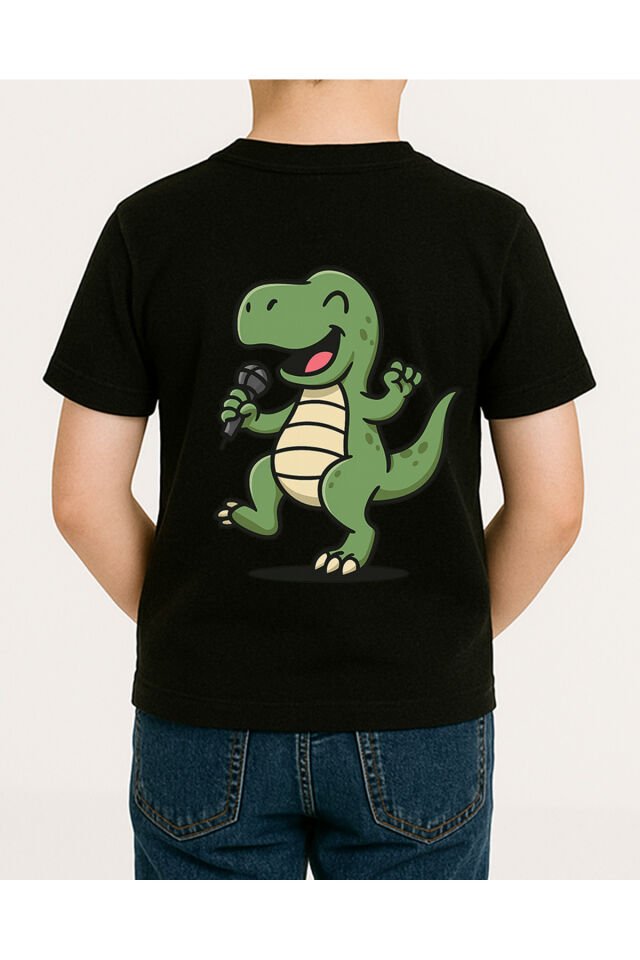 Tişört Unisex Çocuk (Dinazor) Erkek Si̇yah - 10-11 Yaş