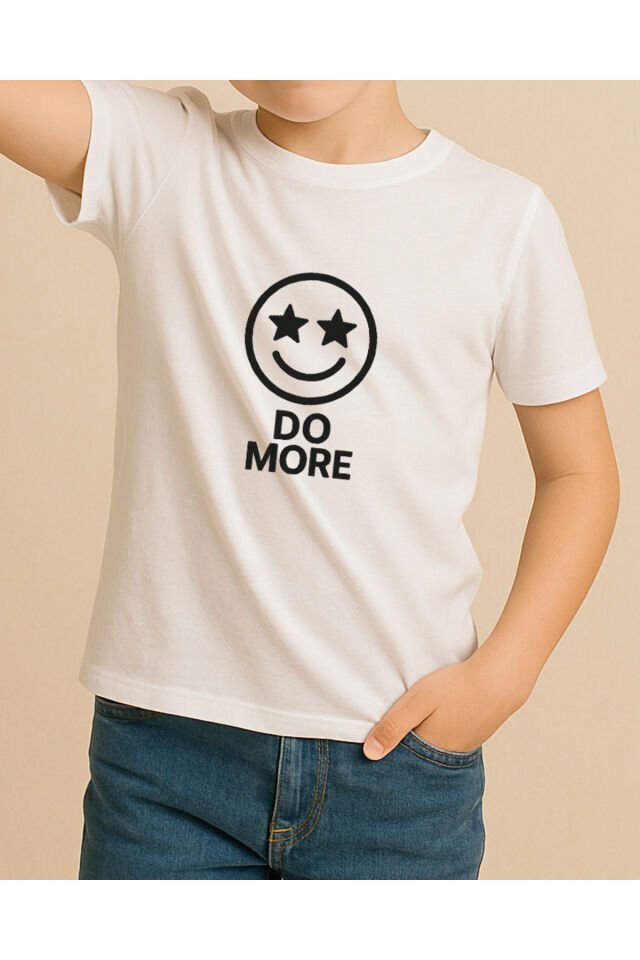 Tişört Unisex Çocuk (Do More) Erkek Beyaz - 4-5 Yaş