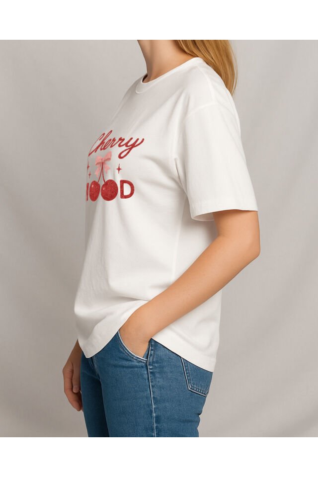Tişört Unisex (Cherry) Kadin Beyaz - 2XL