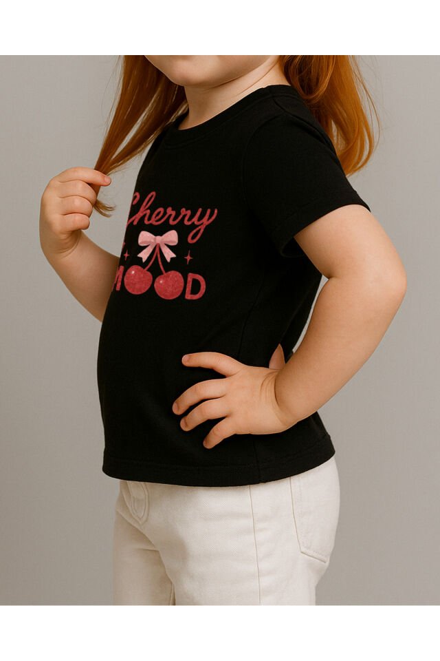 Tişört Unisex Çocuk (Cherry) Kiz Si̇yah - 10-11 Yaş