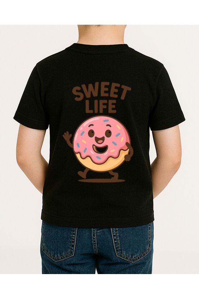 Tişört Unisex Çocuk (Donut) Erkek Si̇yah - 4-5 Yaş