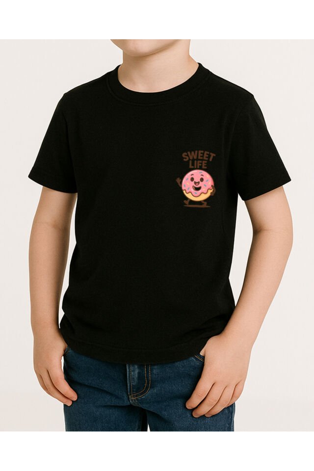 Tişört Unisex Çocuk (Donut) Erkek Si̇yah - 10-11 Yaş