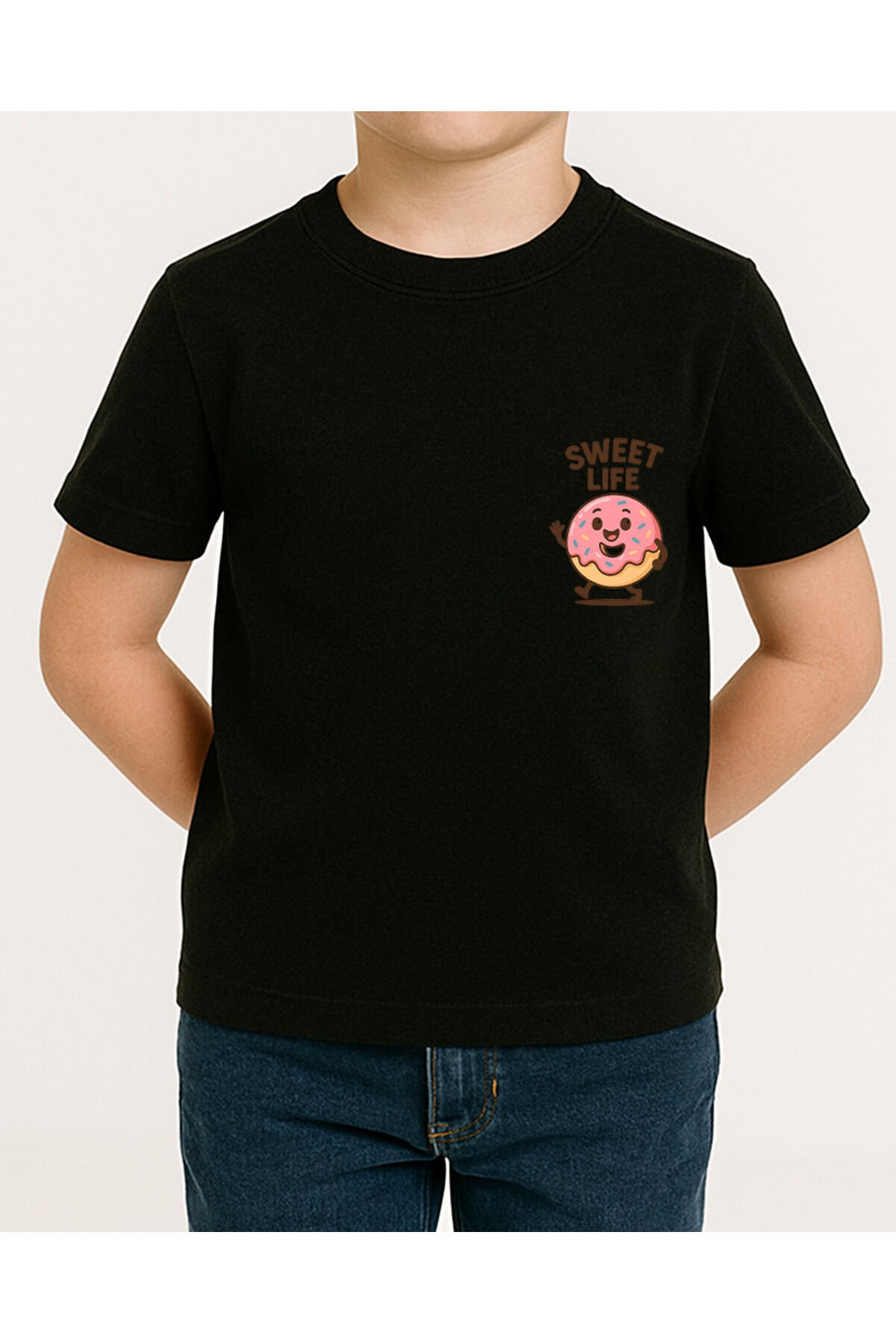 Tişört Unisex Çocuk (Donut) Erkek Si̇yah - 10-11 Yaş