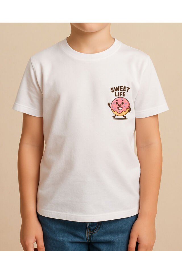 Tişört Unisex Çocuk (Donut) Erkek Beyaz - 10-11 Yaş