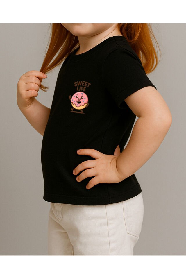 Tişört Unisex Çocuk (Donut) Kiz Si̇yah - 10-11 Yaş