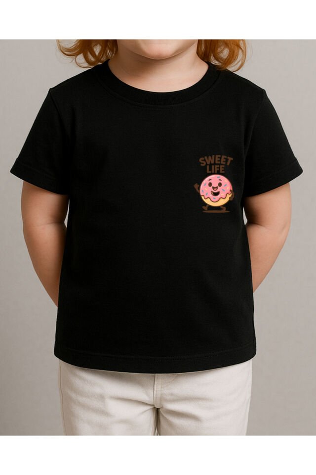 Tişört Unisex Çocuk (Donut) Kiz Si̇yah - 4-5 Yaş