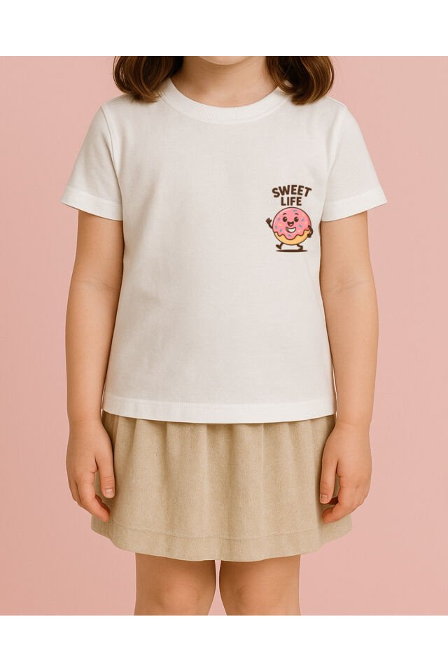 Tişört Unisex Çocuk (Donut) Kiz Beyaz - 4-5 Yaş