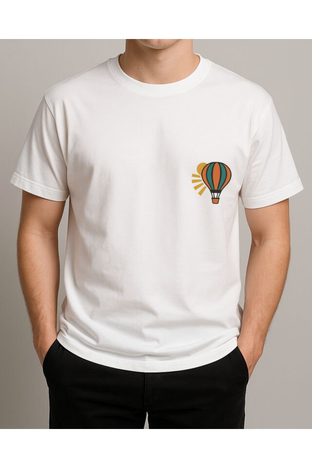 Tişört Unisex (Uçan Balon) Erkek Beyaz - L
