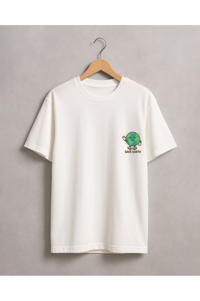 Tişört Unisex (Save Earth) Kadin Beyaz - M