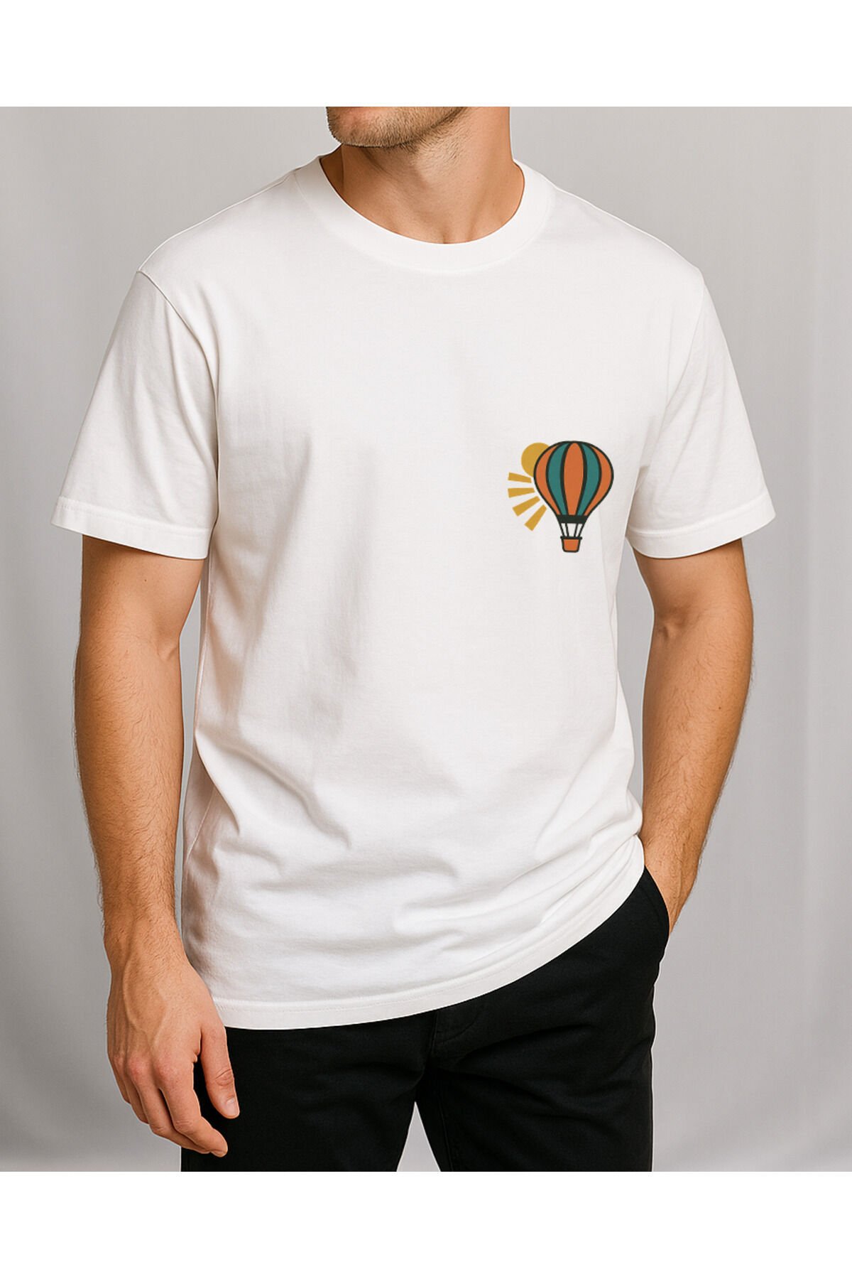 Tişört Unisex (Uçan Balon) Erkek Beyaz - XL