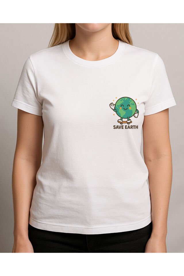 Tişört Unisex (Save Earth) Kadin Beyaz - 2XL