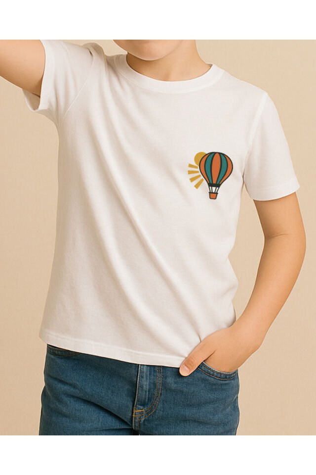 Tişört Unisex Çocuk (Uçan Balon) Erkek Beyaz - 10-11 Yaş