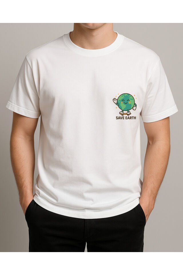 Tişört Unisex (Save Earth) Erkek Beyaz - 2XL