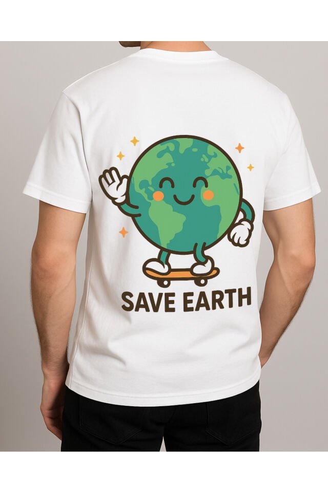 Tişört Unisex (Save Earth) Erkek Beyaz - L