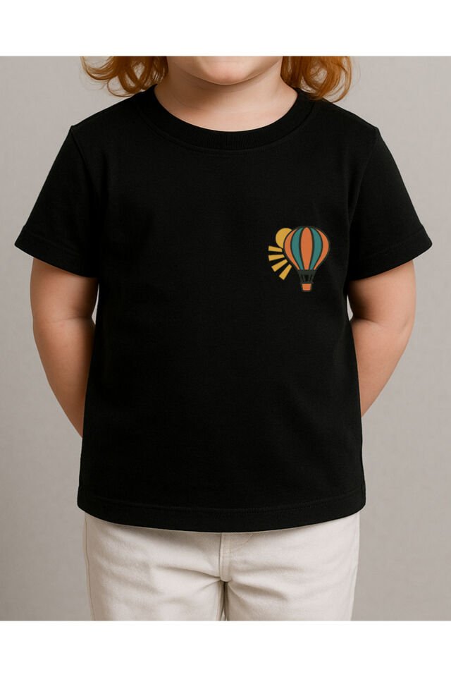 Tişört Unisex Çocuk (Uçan Balon) Kadin Si̇yah - 4-5 Yaş