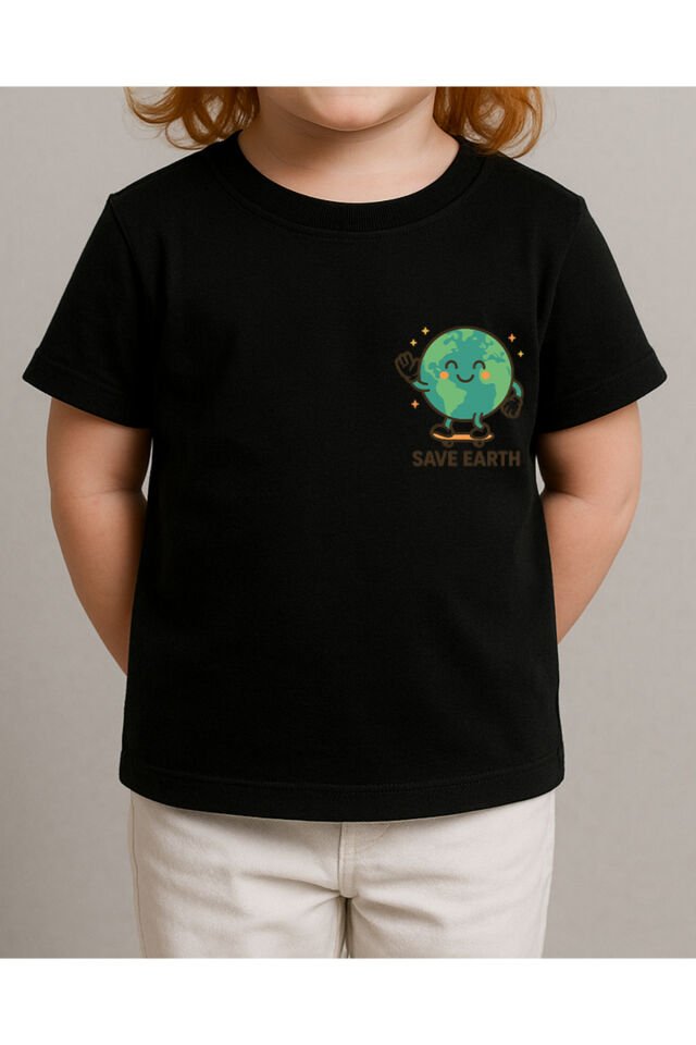 Tişört Unisex Çocuk (Save Earth) Kiz Si̇yah - 4-5 Yaş