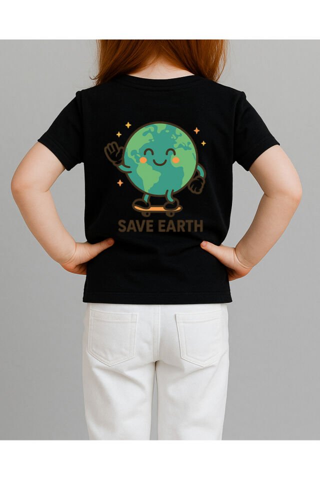 Tişört Unisex Çocuk (Save Earth) Kiz Si̇yah - 4-5 Yaş