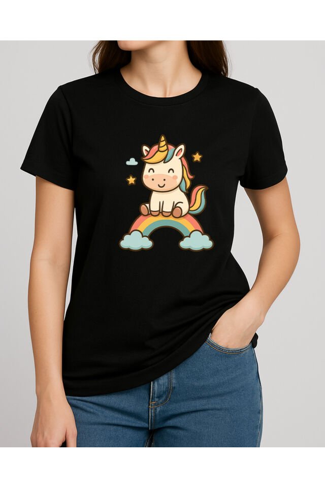 Tişört Unisex (Unicorn) Kadin Si̇yah - 2XL