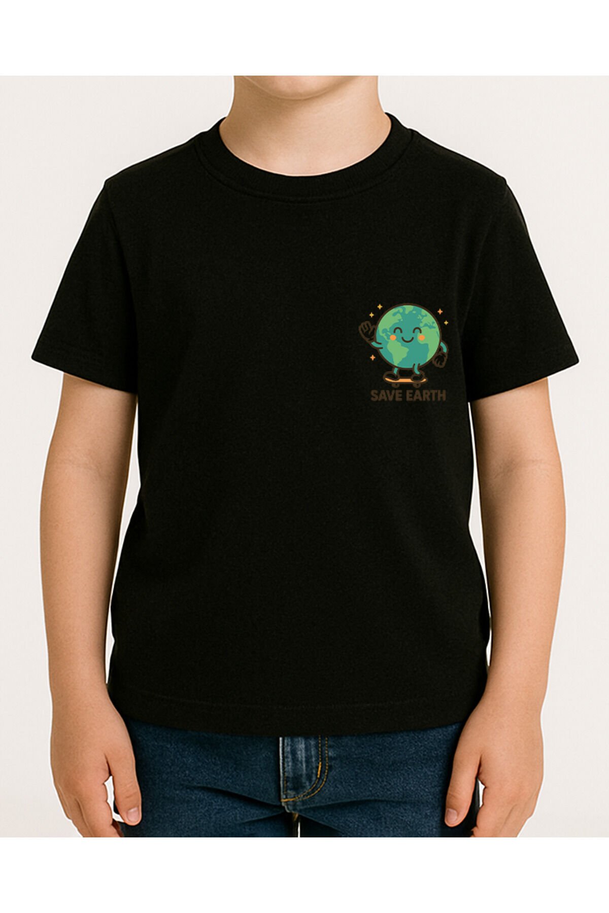 Tişört Unisex Çocuk (Save Earth) Erkek Si̇yah - 10-11 Yaş
