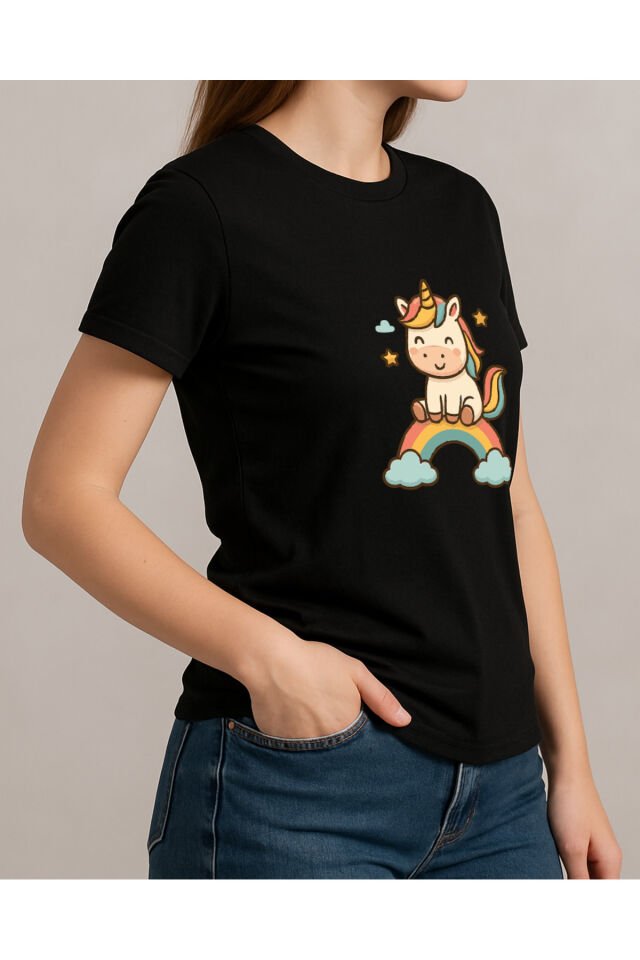 Tişört Unisex (Unicorn) Kadin Si̇yah - XL