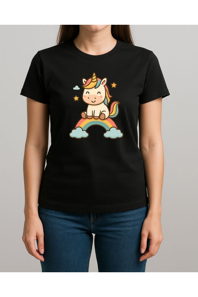 Tişört Unisex (Unicorn) Kadin Si̇yah - M
