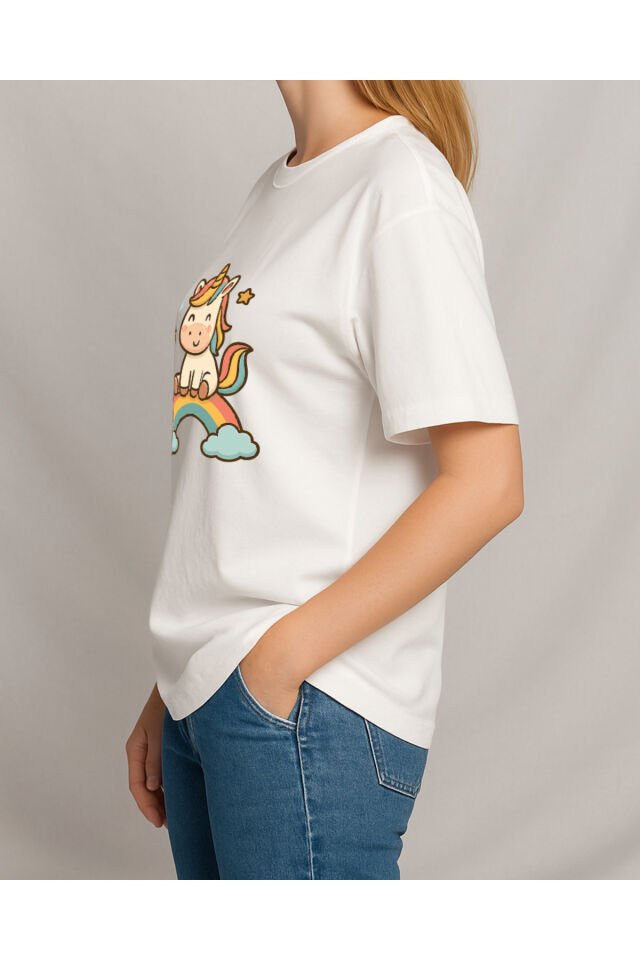 Tişört Unisex (Unicorn) Kadin Beyaz - S