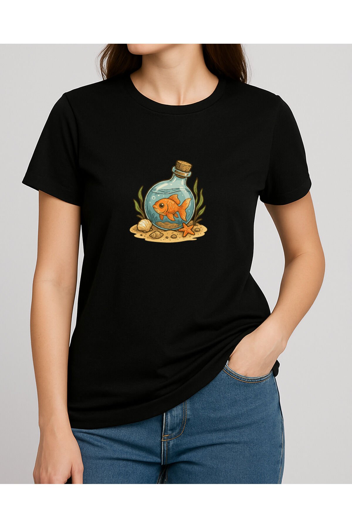 Tişört Unisex (Fanus Balık) Kadin Si̇yah - 2XL